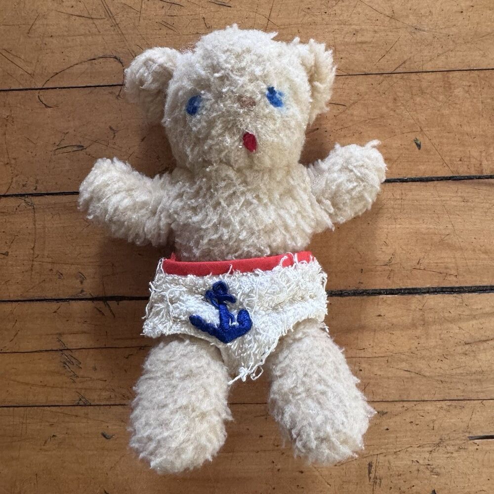 Vintage  Small Vintage Teddy Bear Bathing Swim Suit Nautical Wpl 40s 50s Cotton